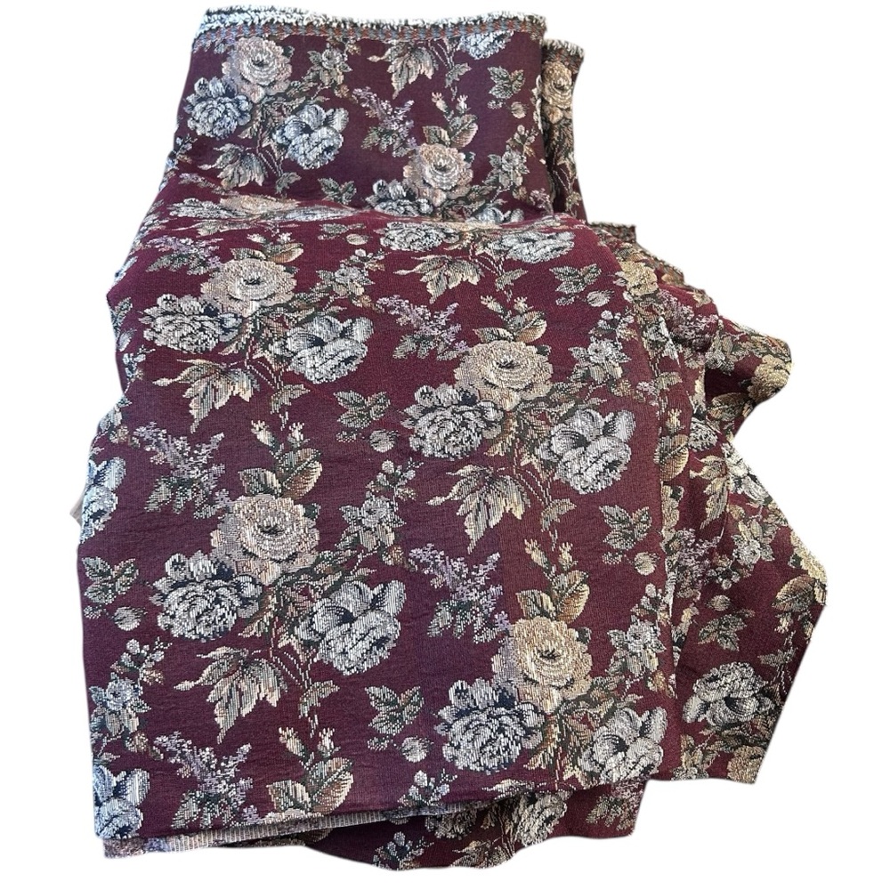 Vintage Floral Tapestry‎ Upholstery Fabric Burgundy Rose Pattern